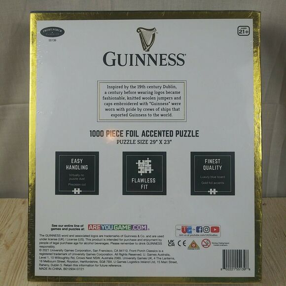 Front Porch Classics Guinness Beer 1000 Piece Foil Accented Jigsaw Puzzle 29x23" - Picture 2 of 3